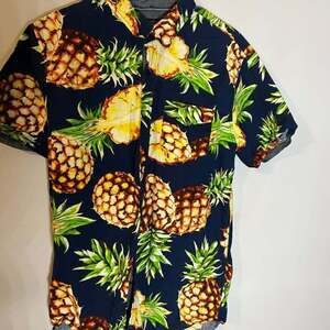 SSLR Men's Hawaiian Shirt Pineapple Blue Yellow Green